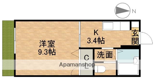 シルキーM(1K/1階)の間取り写真