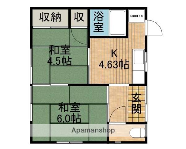 鍵山アパート(2K/1階)の間取り写真