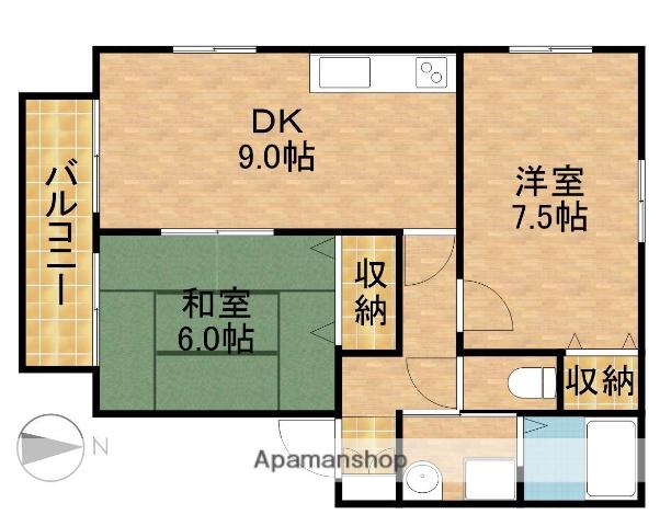 ゼファー B(2DK/2階)の間取り写真