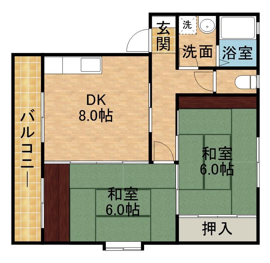 コテージ グロースターC(2DK/2階)の間取り写真