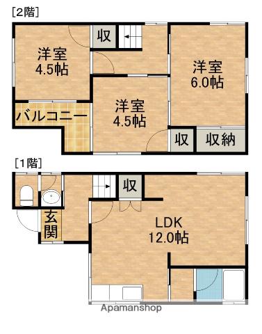 東海道本線 浜松駅 バス乗車時間：11分 西伊場バス停で下車 徒歩1分 2階建 築40年(3LDK)の間取り写真