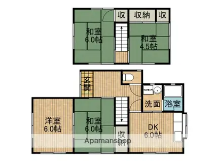 東海道本線 焼津駅 バス乗車時間：8分 縦小路柳屋本店前バス停で下車 徒歩3分 2階建 築48年(4DK)の間取り写真