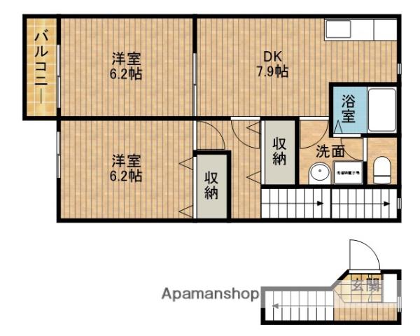 カーサシオタ B(2DK/2階)の間取り写真