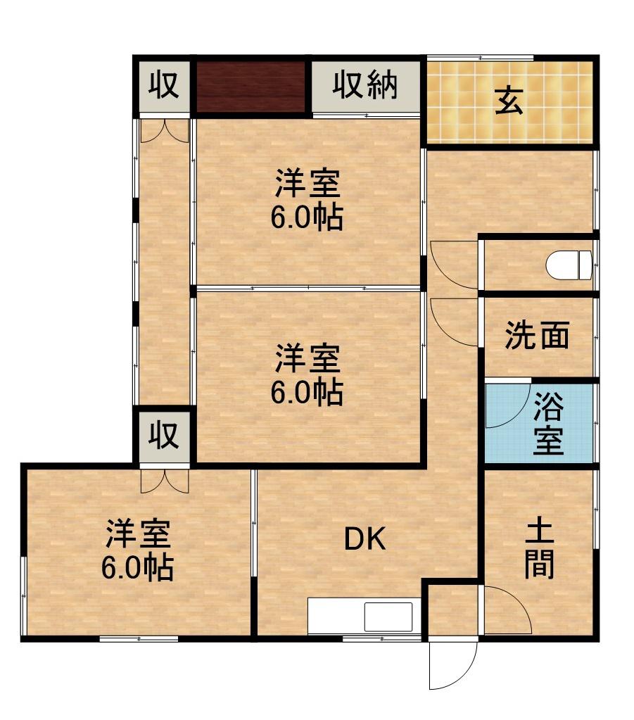 東海道本線 菊川駅(静岡) バス乗車時間：42分 浜岡営業所バス停で下車 徒歩14分 1階建 築48年(3DK)の間取り写真