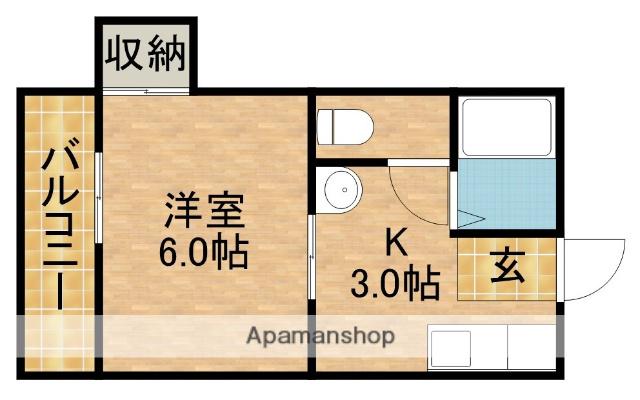 ルームいつき 西棟(1K/2階)の間取り写真
