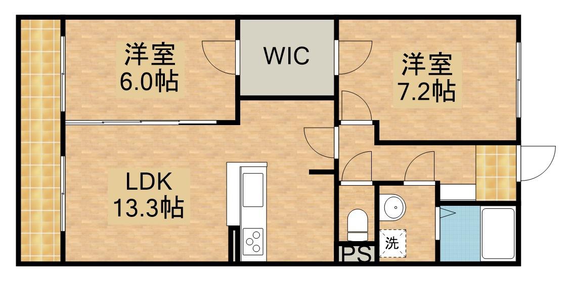 スウィートベル(2LDK/3階)の間取り写真