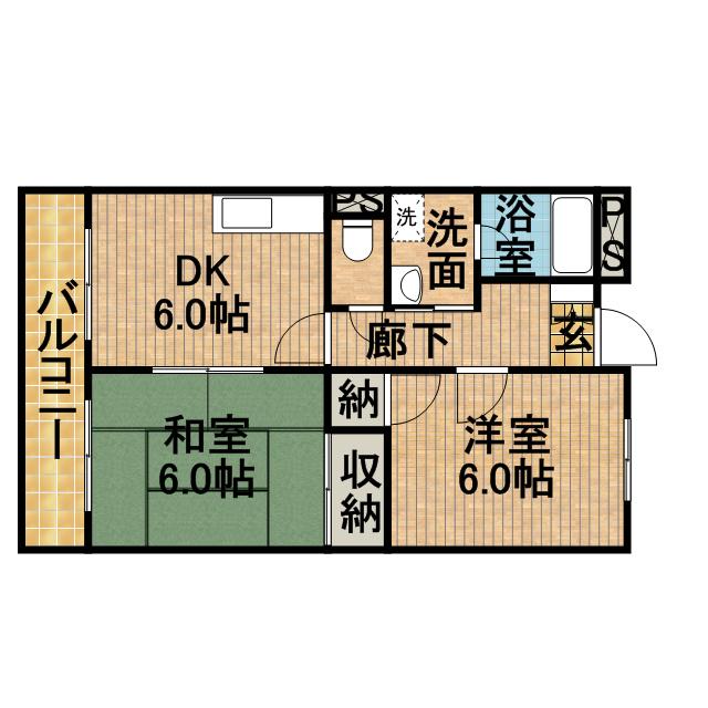 LIMPIAおおまつ(2DK/2階)の間取り写真