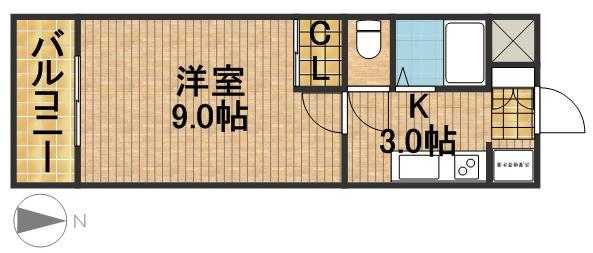 初生マンション(1K/2階)の間取り写真
