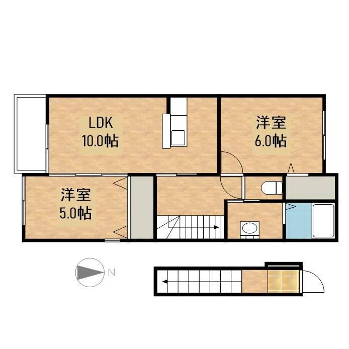 笠麓館北(2LDK/2階)の間取り写真
