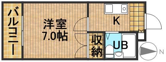 上島コモンコートD棟(1K/1階)の間取り写真