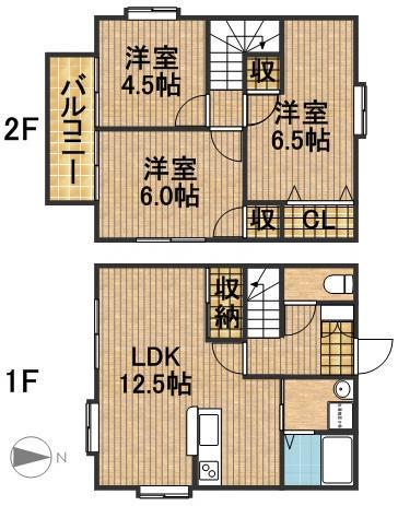 東海道本線 浜松駅 バス乗車時間：1分 芳川バス停バス停で下車 徒歩2分 2階建 築22年(3LDK)の間取り写真