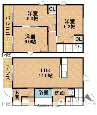 東海道本線 浜松駅 バス乗車時間：35分 県営葵団地バス停で下車 徒歩2分 2階建 築16年(3LDK)の間取り写真