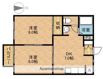 コーポ下石田Ⅲ(2DK/2階)の間取り写真