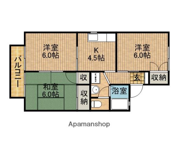 レジデンス464 B棟(3K/2階)の間取り写真