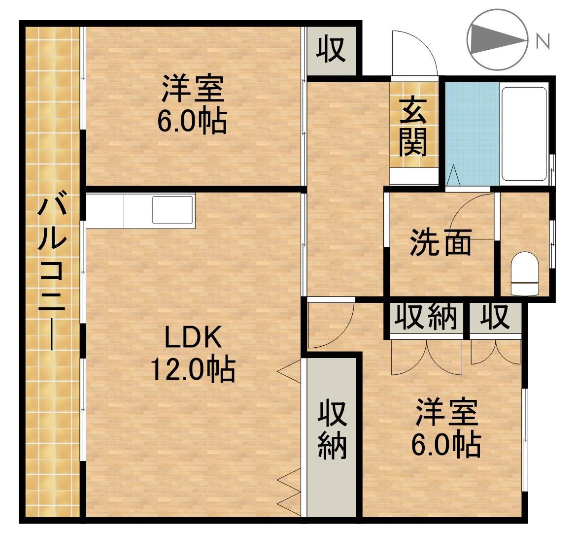 マンションてんじん(3DK/2階)の間取り写真