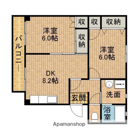 ラ・シュール(2DK/2階)の間取り写真