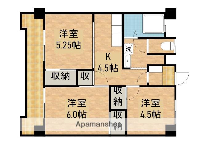 パレスはなやしき(3K/4階)の間取り写真
