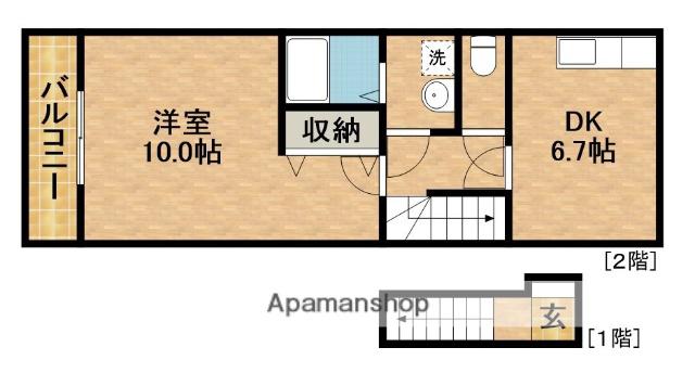 テニメントハウスフルール(1DK/2階)の間取り写真