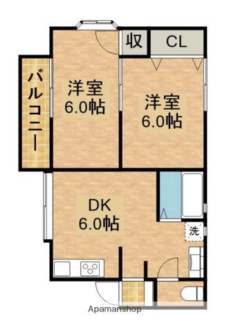 アネシスⅠ(2DK/1階)の間取り写真