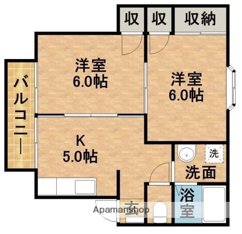 ひかりハイツ北棟(2K/2階)の間取り写真