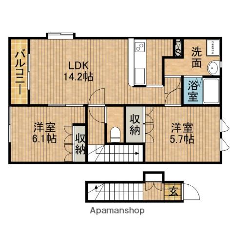 グラン・ジュテ(2LDK/2階)の間取り写真