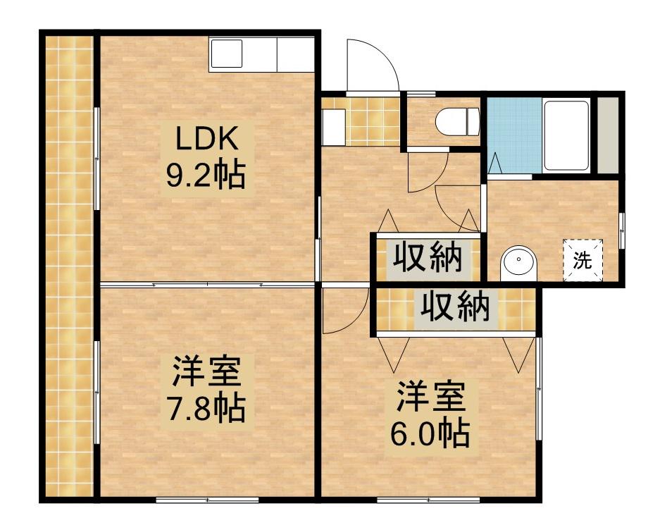 マンション芳舟Ⅰ(2DK/2階)の間取り写真
