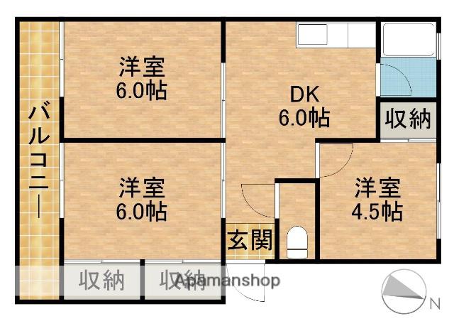 ベルマンション(3DK/1階)の間取り写真