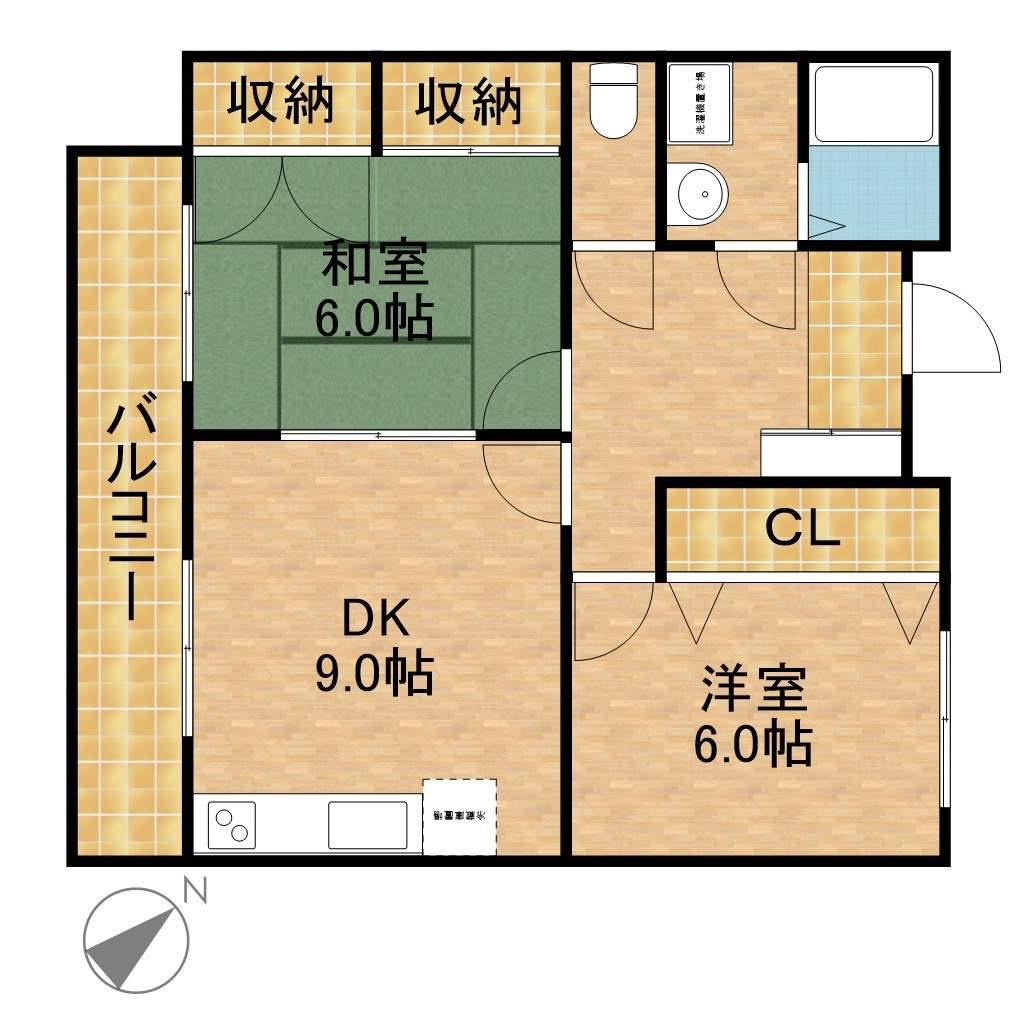 ディアコート(2DK/3階)の間取り写真