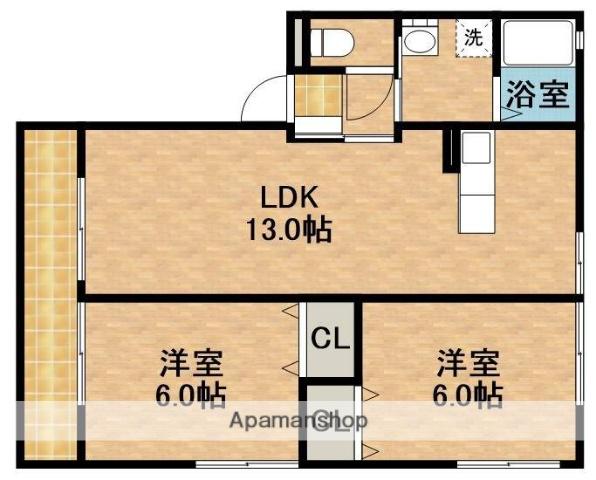 JOYTOWN城山B(2LDK/2階)の間取り写真