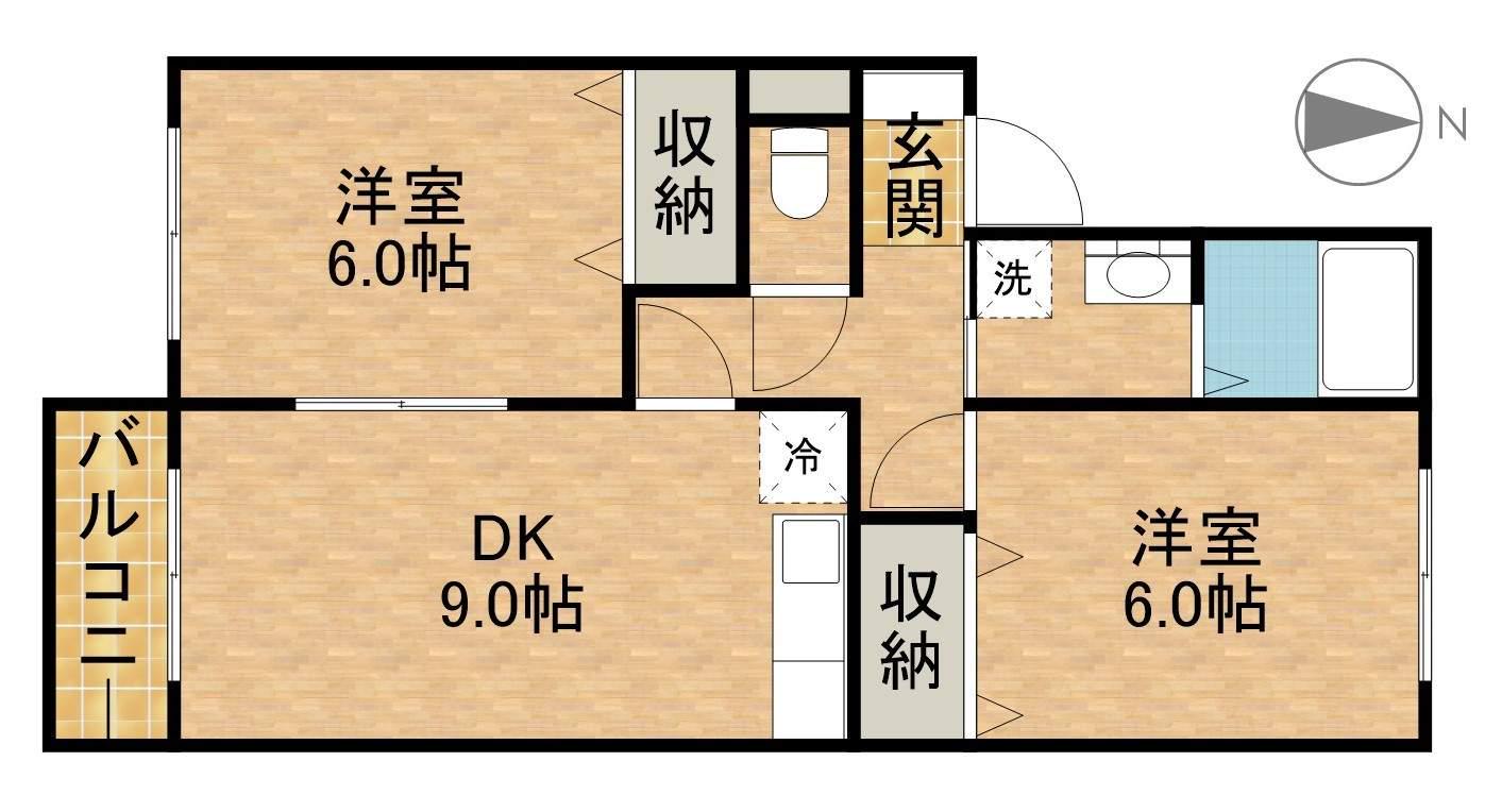 ヴィラモンターニュ(2DK/1階)の間取り写真