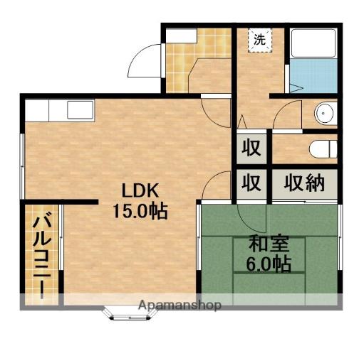 ヴァンベール越路(1LDK/1階)の間取り写真
