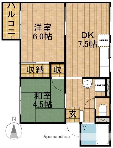 東海道本線 浜松駅 バス乗車時間：15分 神田町バス停で下車 徒歩10分 2階建 築32年(2DK/2階)の間取り写真