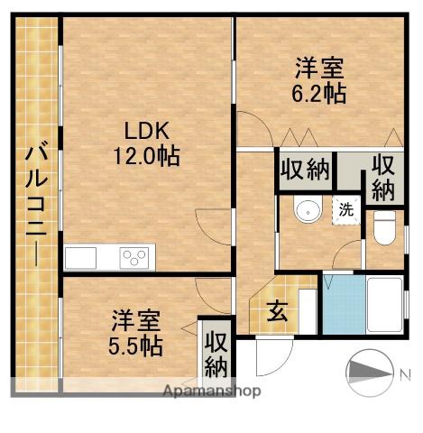 グリーンハイツ萩丘A(2LDK/3階)の間取り写真