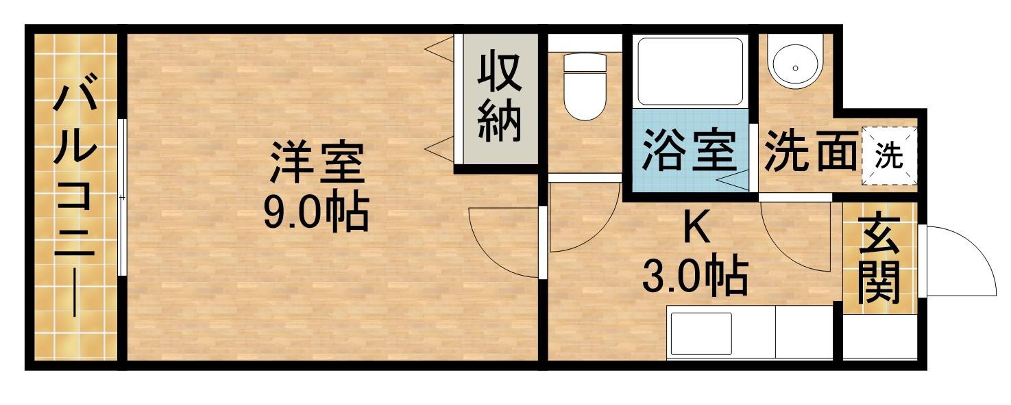 カウベルⅡ(1K/3階)の間取り写真
