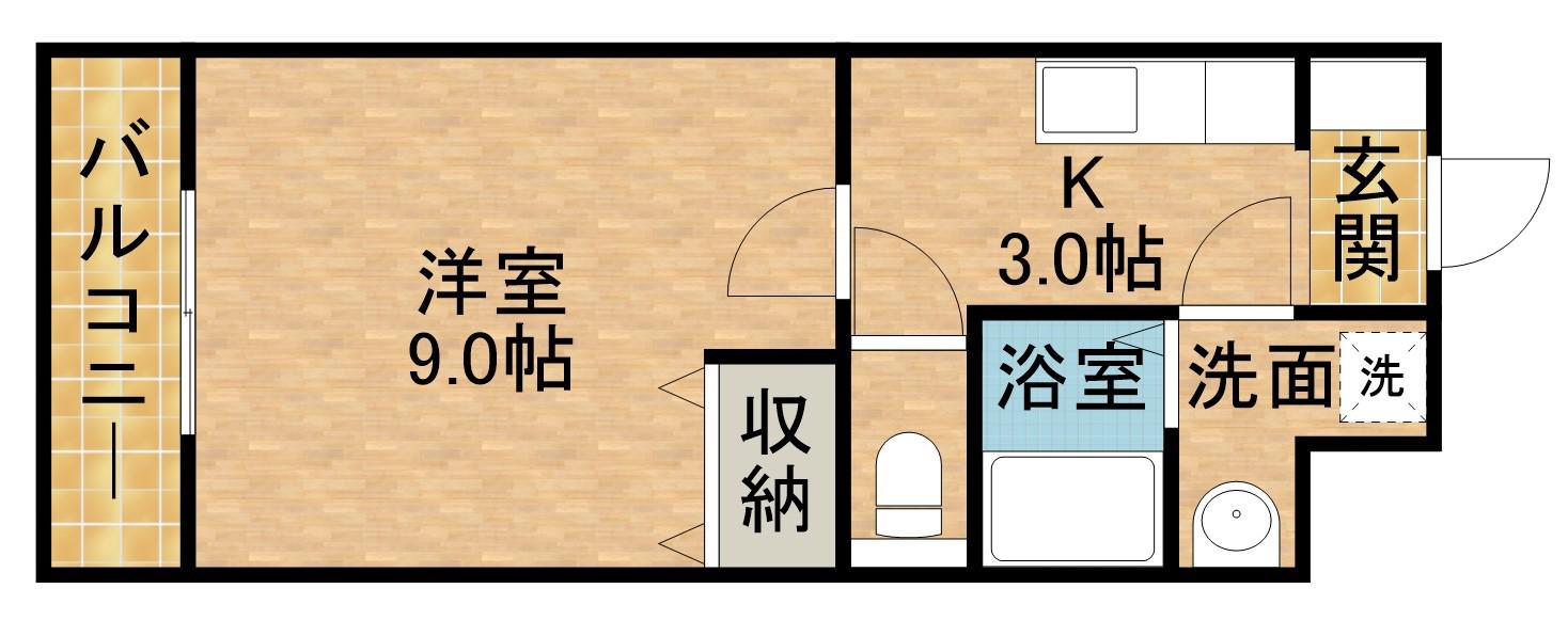 カウベルⅠ(1K/3階)の間取り写真