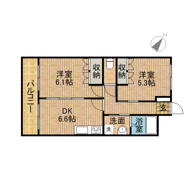 コンフォールⅡ(2DK/1階)の間取り写真