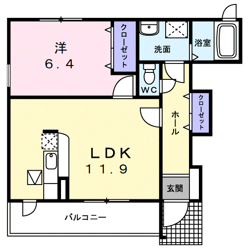 サンリット・蓮(1LDK/1階)の間取り写真