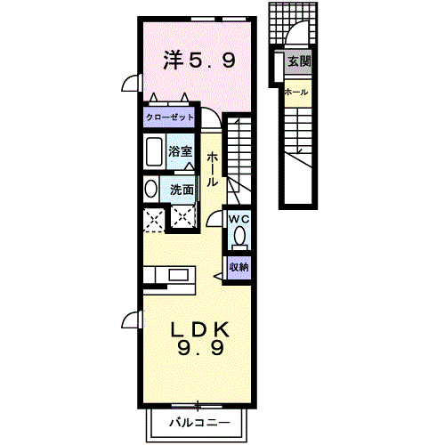 ウエスト・テール(1LDK/2階)の間取り写真
