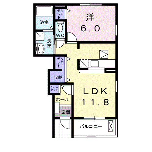 フェアリーヒルズ ヴィオレ(1LDK/1階)の間取り写真