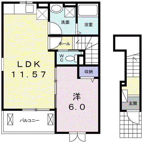 やすらぎ(1LDK/2階)の間取り写真