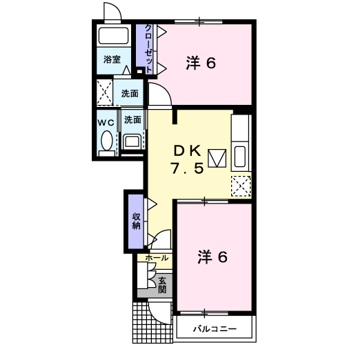 ヴィラージュ MK(2DK/1階)の間取り写真