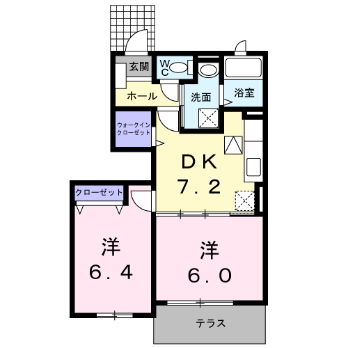 エバ-フィールドⅡ(2DK/1階)の間取り写真