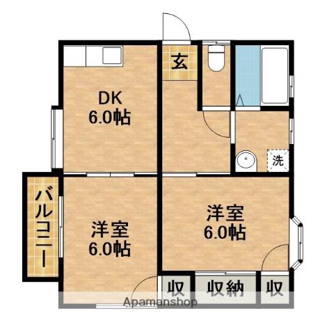 光陽ハイツ(2DK/2階)の間取り写真