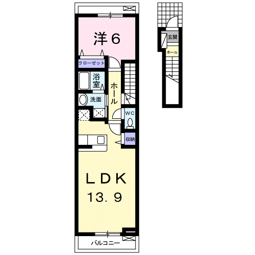 かいがん(1LDK/2階)の間取り写真