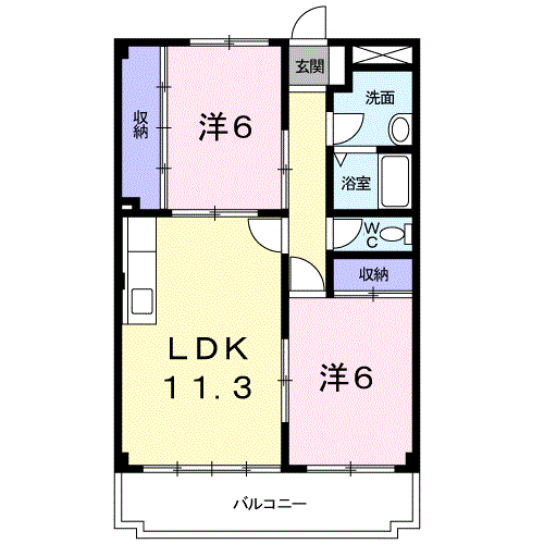 プレイスライフ(2LDK/3階)の間取り写真