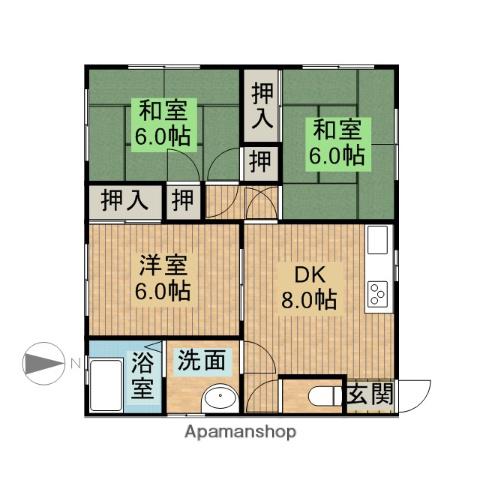 東海道本線 菊川駅(静岡) バス乗車時間：22分 虚空蔵バス停で下車 徒歩1分 1階建 築39年(3DK)の間取り写真