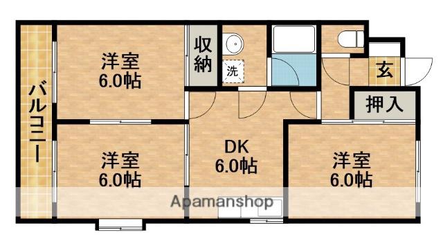 ウィンディホクエンⅡ(3DK/2階)の間取り写真