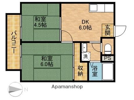 渡辺ハイツB(2DK/2階)の間取り写真