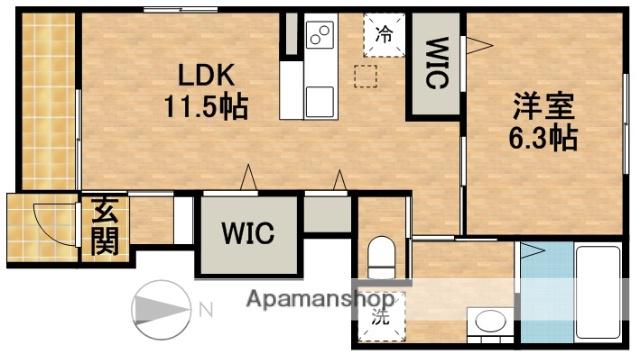 サウス WIND(1LDK/1階)の間取り写真