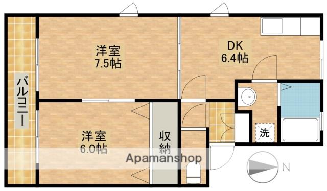 メゾン三ツ谷 B(2DK/2階)の間取り写真